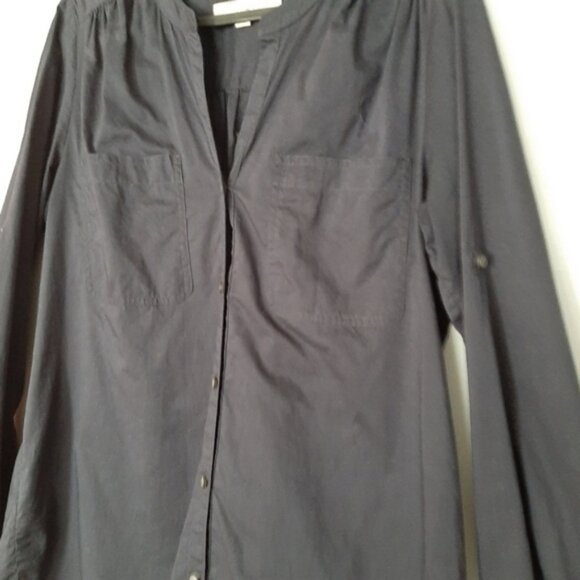 LOFT Ann Taylor 100% Cotton Utility Sleeve Button Down Shirt Top Navy Blue Sz S - Picture 5 of 9